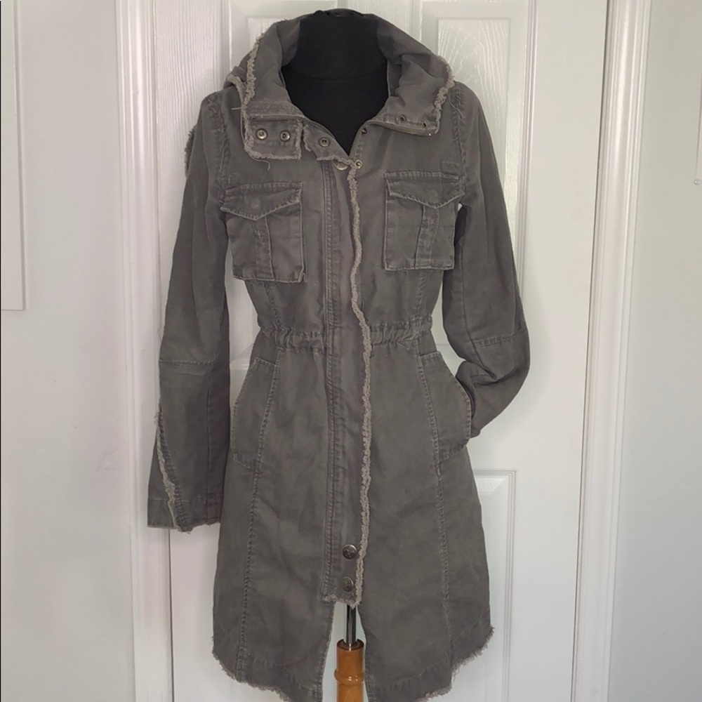 Distressed Grey Trench Hooded Jacket